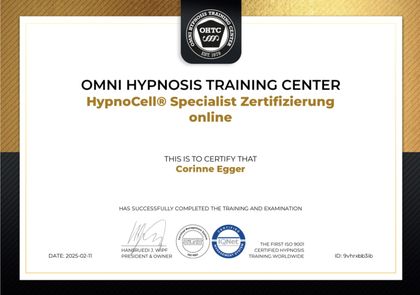 Certificat HypnoCell® Specialist délivré à Corinne Egger par OMNI Hypnosis Training Center
