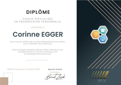 Certificat VIP12 de l'Institut Suisse de Haute Performance, délivré à Corinne Egger